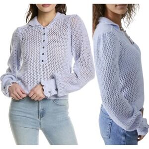 We the Free People Snowdrift Open Loose Knit Peri Collared Sweater Women's Sz S